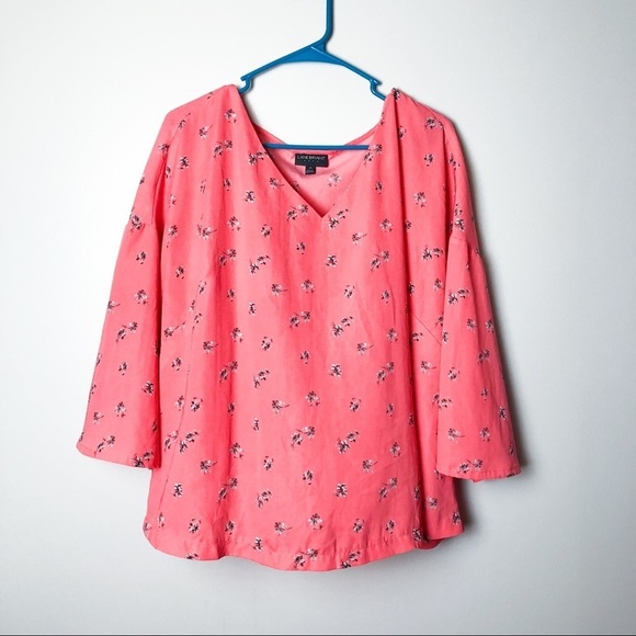 Lane Bryant Floral V Neck Bell Sleeve Blouse - Picture 1 of 5
